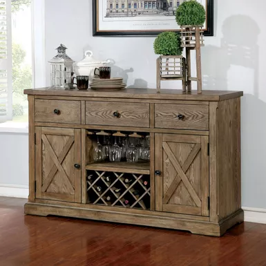 Rustic Wood Multi-Storage Buffet in Light Oak