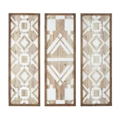 Natural Mandal Two-tone Geometric 3-piece Wood Wall Decor Set