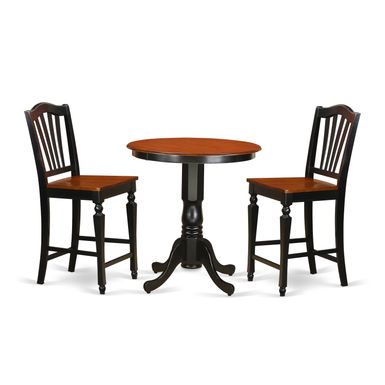 Black Solid Wood 3-piece Counter-height Pub Set - Microfiber