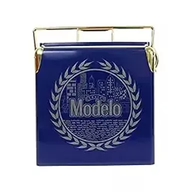 image of Modelo Retro Ice Chest Cooler with Bottle Opener 13L (14 qt), 18 Can Capacity, Blue and Gold, Vintage Style Ice Bucket for Camping, Beach, Picnic, RV, BBQs, Tailgating, Fishing with sku:b099kdrt74-amazon