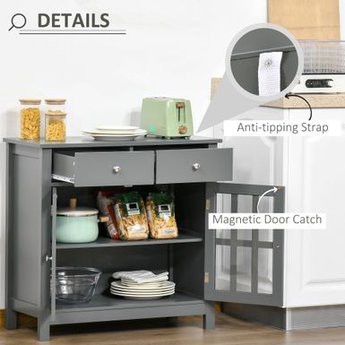 HOMCOM Sideboard Buffet Cabinet, Storage Serving Cabinet with Glass Doors, and Drawers for Kitchen - 31.5"x14"x30" - Grey