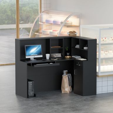 image of L-Shape Wood Reception Desk Office Computer Desk - Black with sku:whpo6_lwivig4ldxp760hqstd8mu7mbs-overstock