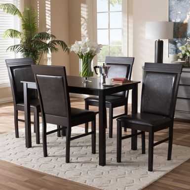 image of Contemporary Brown Faux Leather 5-Piece Dining Set by Baxton Studio with sku:pzwexl_da_cbgkv6b0xmxastd8mu7mbs-overstock