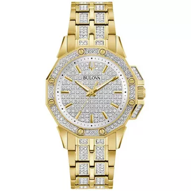 Bulova - Ladies Octava Crystal Gold-Tone Stainless Steel Watch Crystal Dial