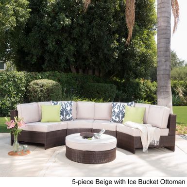Madras Tortuga Outdoor Wicker Sectional Set with Ottoman by Christopher Knight Home - 8-piece Navy with Ottoman