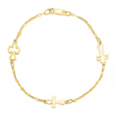 14k Yellow Gold Symbolic Cross Bracelet (7 Inch)