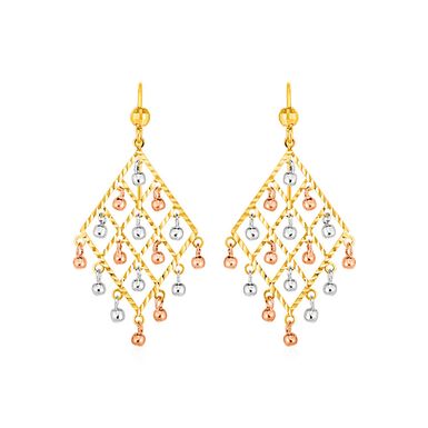 image of Textured Chandelier Earrings with Ball Drops in 14k Tri Color Gold with sku:64769-rcj