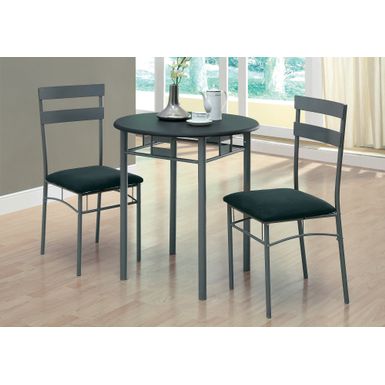 Dining Table Set/ 3pcs Set/ Small/ 30" Round/ Kitchen/ Metal/ Laminate/ Black/ Grey/ Contemporary/ Modern