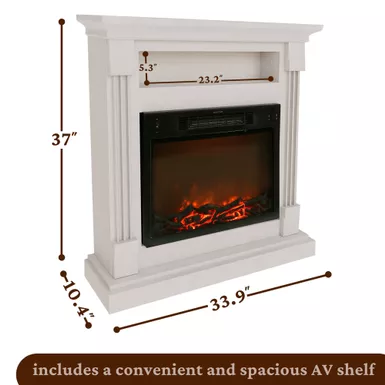 image of Sienna 34-In. Electric Fireplace w/ 1500W Log Insert and White Mantel with sku:cam3437-1wht-almo