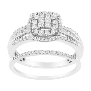 image of 10K White Gold 1/2 cttw Round and Princess-Cut Diamond Engagement Ring and Band Set (H-I Color, I1-I2 Clarity) - Choice of size with sku:017272r700-luxcom