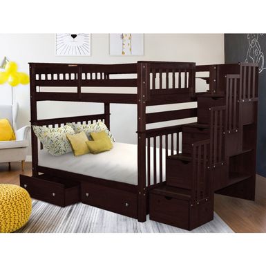 image of Taylor & Olive Trillium Full over Full Stairway Bunk Bed & 2 Drawers - Dark Cherry with sku:ejipwzio09dtbnve3r-ssqstd8mu7mbs-bed-ovr