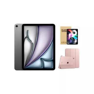 Apple - 11-inch iPad Air (Latest Model) M2 chip Wi-Fi 256GB - Space Gray With Rose Gold Case Bundle