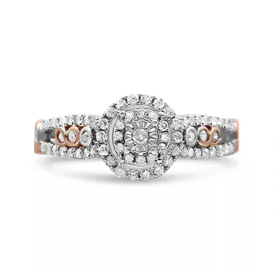 14K Rose Gold Plated .925 Sterling Silver 1/2 Cttw Round Diamond Double Frame Cross-Over Split Shank Engagement Ring (I-J Color, I2-I3 Clarity) - Size 6