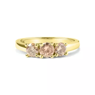 10K Yellow Gold 1.00 Cttw Champagne Diamond 3-Stone Band Ring (J-K Color, I1-I2 Clarity) - Choice of Size