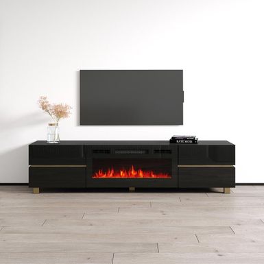image of Bono 01 BL-EF Fireplace TV Stand - Black with sku:fzz3vt43bpidd6bkol612astd8mu7mbs-meb-ovr