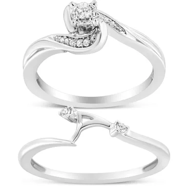 .925 Sterling Silver 1/10 Cttw Diamond Swirl and Bypass Bridal Set Ring and Band (I-J Color, I3 Clarity) - Size 9