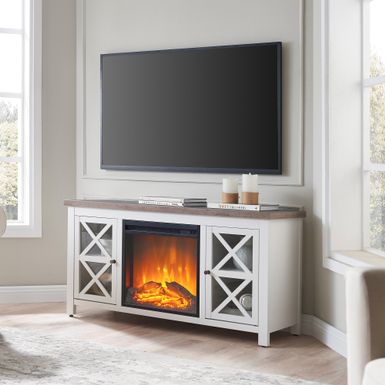 image of Colton TV Stand with Log Fireplace Insert - White/Gray Oak with sku:6nby22_zs7rw98ygmzqtkgstd8mu7mbs-overstock