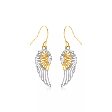 image of Two Tone Wing Drop Earrings in 10K Gold with sku:d110156-rcj