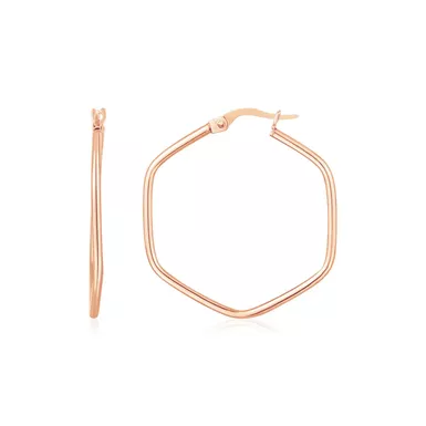 14K Rose Gold Hexagon Hoop Rounded Edge Earrings