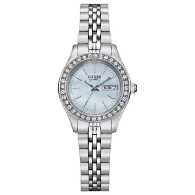 image of Citizen - Ladies Quartz Silver-Tone Stainless Steel Watch Blue MOP Dial with sku:eq0530-51n-powersales