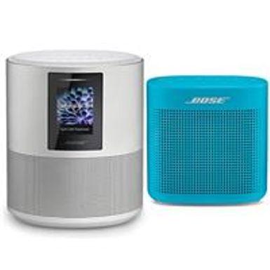 image of Bose Home Speaker 500 Wireless Speaker with Built-In Amazon Alexa, Luxe Silver - With Bose SoundLink Color Bluetooth Speaker II, Aqua Blue with sku:bo795345130b-adorama