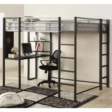 Contemporary Metal Full Loft Bed with Workstation in Silver