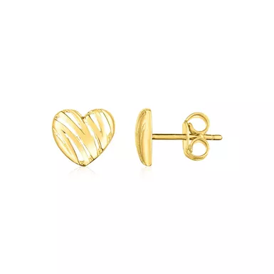 14K Yellow Gold High Polish Scribble Heart Stud Earrings