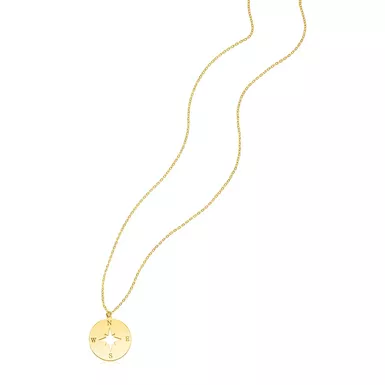 14K Yellow Gold Necklace with Compass (18 Inch)