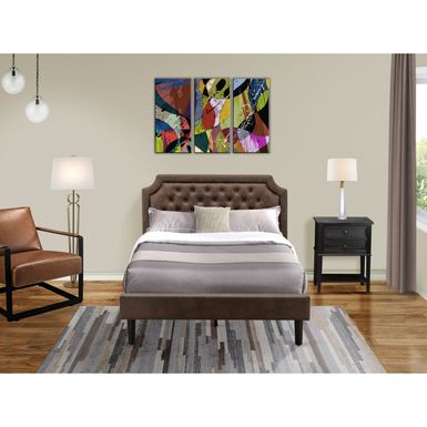 image of 2Pc Bedroom Set - Dark Brown Faux Leather Upholstered Bed with Black Legs - Wire brushed Black Night Stand (Bed Size Option) - GB25F-1VL06 with sku:8v8ffbwju6o-fy6mfanpngstd8mu7mbs-overstock