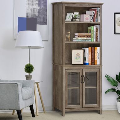 image of HOMCOM Multifunctional Storage Cabinet Bookcase with Adjustable Shelves Display Rack for Study, Kitchen, Living Room, Nature - Antique - Black with sku:2ice5h-d_wxsvrsgdyhkegstd8mu7mbs-overstock