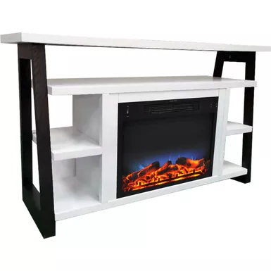 image of 53-In. Sawyer Industrial Electric Fireplace Mantel with Realistic Log Display and LED Color Changing Flames, White and Black with sku:cam5332-1whtled-almo