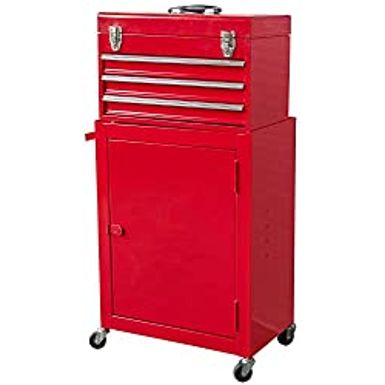 image of Torin ATBD134B-RED Rolling Garage Workshop Tool Organizer: Detachable 3 Drawer Tool Chest with Large Storage Cabinet and Adjustable Shelf, Red with sku:b08kykcft7-tor-amz