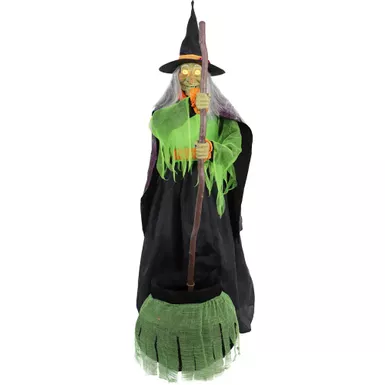 6-Ft. Tall Motion-Activated Cauldron Witch, Premium Talking Halloween Animatronic, Plug-In