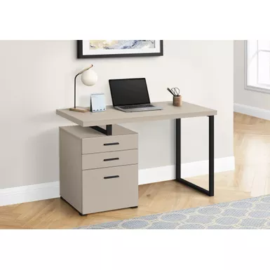 Computer Desk/ Home Office/ Laptop/ Left/ Right Set-up/ Storage Drawers/ 48"L/ Work/ Metal/ Laminate/ Beige/ Black/ Contemporary/ Modern