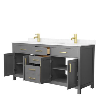 Beckett 72-inch Double Vanity with Cultured Marble Top - Green, Nickel Trim, White Cultured Marble Top