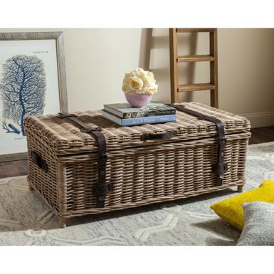 Rent to own Safavieh Navarro Grey Natural Rattan Storage Trunk ...