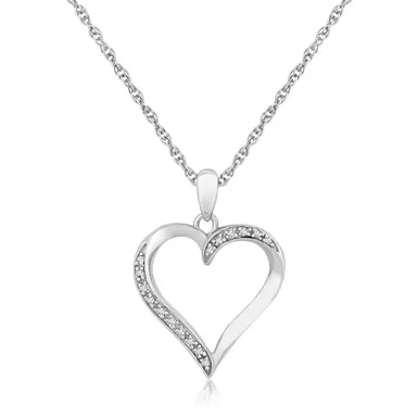 Sterling Silver Twisted Open Heart Diamond Accented Pendant (.04 cttw) (18 Inch)