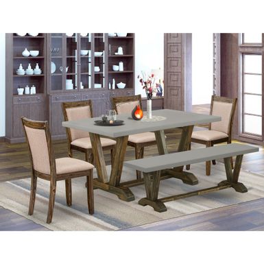 image of Modern Dining Set - A Dinning Table and Kitchen Chairs - Cement & Distressed Jacobean Finish (Pieces and Bench option) - V796MZ716-6 with sku:ligonxa_d5ytauklgd5j-wstd8mu7mbs-overstock