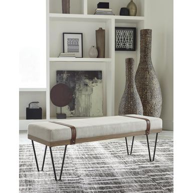 image of Upholstered Bench Beige and Black with sku:910258-coaster