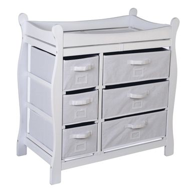 image of Sleigh Style Baby Changing Table with Six Baskets - White/White Baskets with sku:pjwddbuskxrgbi6ikjafpw-overstock
