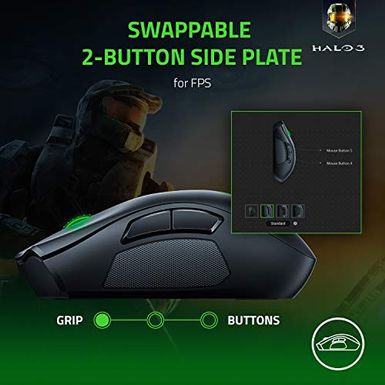 Razer Naga Pro Wireless Gaming Mouse: Interchangeable Side Plate w/ 2, 6, 12 Button Configurations - Focus+ 20K DPI Optical Sensor -...