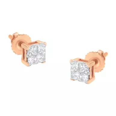 10K Rose Gold 1/2ct TDW Princess Diamond Composite Stud Earring (I-J, I1-I2)