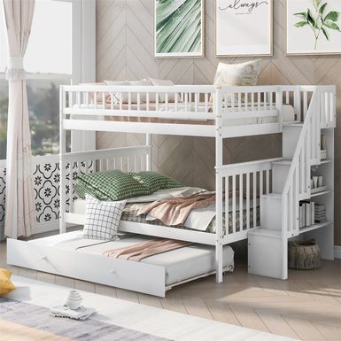 image of Merax Full over Full Bunk Bed with Two Drawers and Storage - White with sku:kb9e93ocayuxvhtyfyrtagstd8mu7mbs--ovr