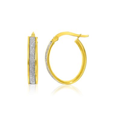 image of 14k Two Tone Gold Glitter Center Oval Hoop Earrings with sku:34569-rcj