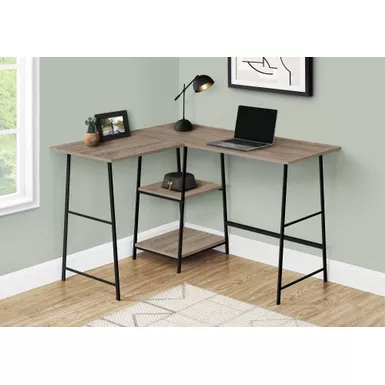 Computer Desk/ Home Office/ Corner/ Storage Shelves/ 48"L/ L Shape/ Work/ Laptop/ Metal/ Laminate/ Brown/ Black/ Contemporary/ Modern