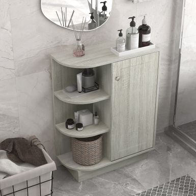 image of 23.6 in. Oak Bathroom Linen Cabinet Storage Floor Cabinet - Wood Finish - Oak - Single Vanities with sku:pdv8zr5hes7k1li1biqznqstd8mu7mbs--ovr