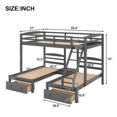 Rent to own Merax Full over Twin & Twin Triple Bunk Bed with Drawers ...