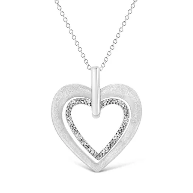 .925 Sterling Silver Prong-Set Diamond Accent Double Heart 18" Pendant Necklace (I-J Color, I1-I2 Clarity)