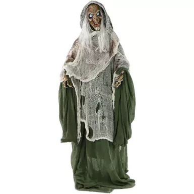 Life-Size Animatronic Witch with Lights and Sound, Indoor/Covered Outdoor Halloween Decoration