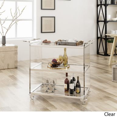 image of Yves Bar Trolley with Glass Shelves by Christopher Knight Home - Clear - Glass with sku:pxooogsznwwusvc8urfolwstd8mu7mbs-chr-ovr